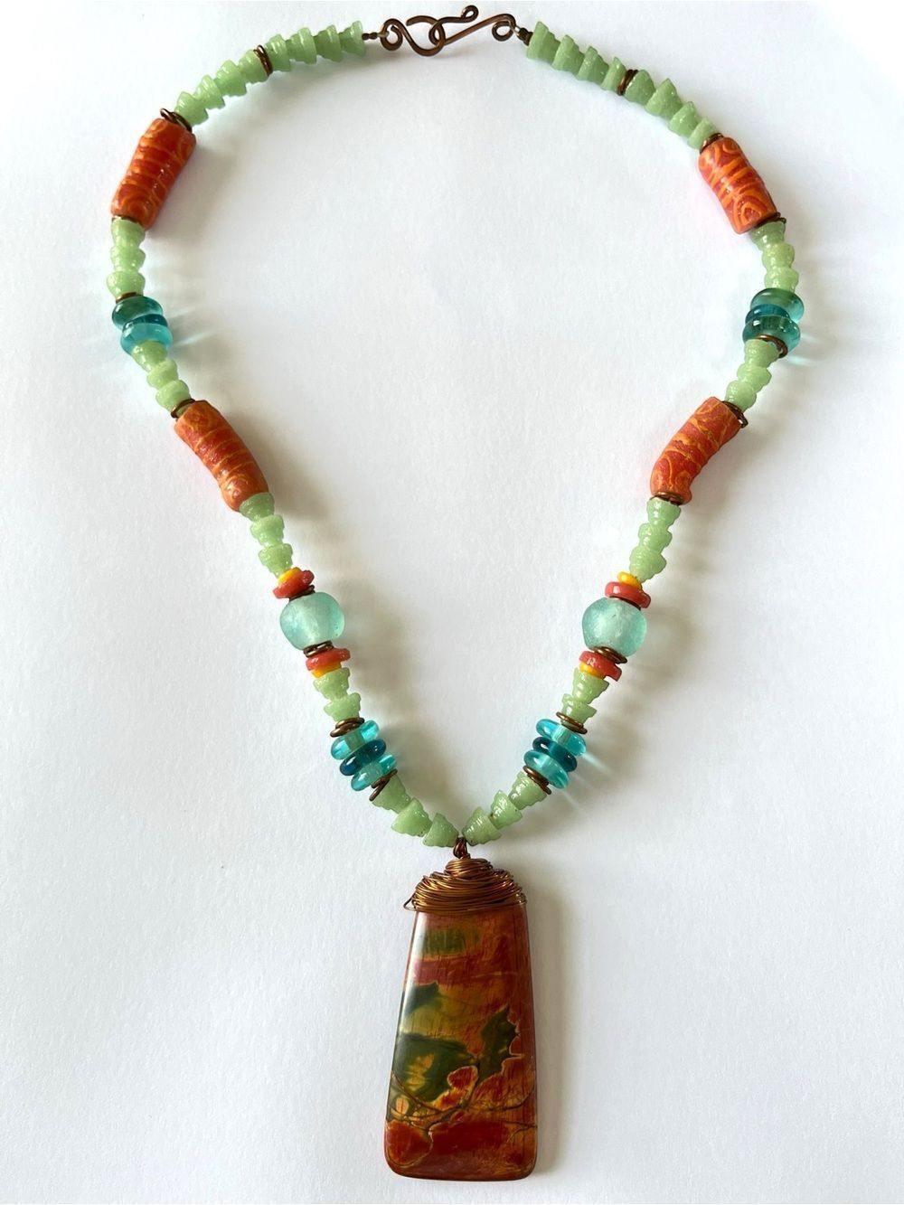 Artisan Sea Glass Jasper Pendant Necklace